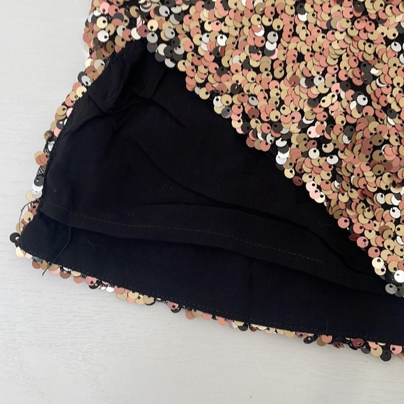 NWT Free People Annalise Sequin Slit Hem Gold Mini Skirt Size 10 - Picture 8 of 13